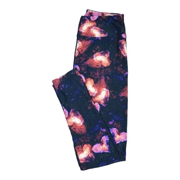 Womens LuLaRoe Space Heart Galaxy Celestial Eclipse Print Leggings - One Size OS - Picture 2 of 2
